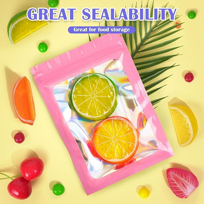 JETMORE 300 Pcs Mylar Bags, Smell Proof Bags Foil Pouch, Holographic Resealable - Image 3