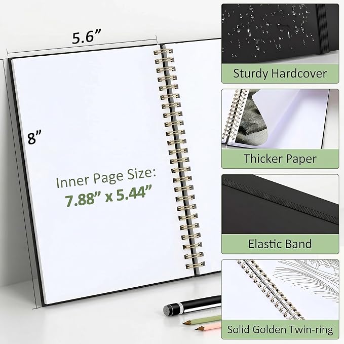 Forvencer 2 Pack Blank Spiral Notebook, 100GSM Thick Paper, Art Sketchbook - Image 2