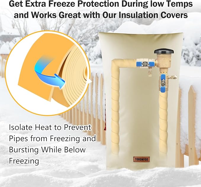 Pipe Insulation Tape, Outdoor Water Pipe Insulation Wrap, Foam Insulation Tape for Outdoor Pipes Winter Freeze Protection, Heat Tape for Water Pipes, Copper Pipes, PVC, AC Line, 4in x 15ft, Beige