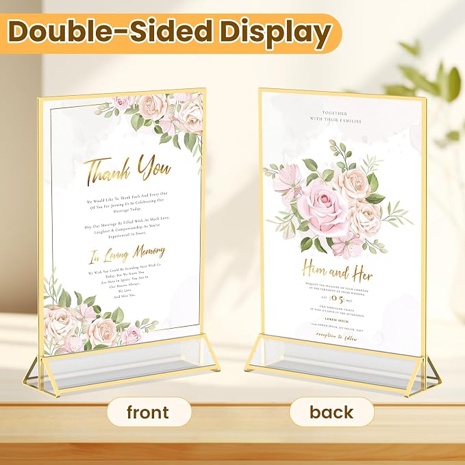 Acrylic Sign Holder 5X7 Gold Frames Double-sided Picture Frames Display Stand - Image 3