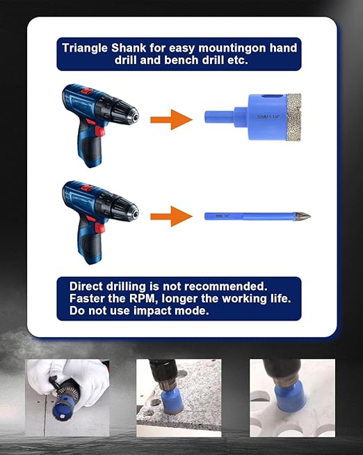 Diamond Tile Hole Saw Kit - 10Pcs 1/4'' X 3, 4/5'', 1'', 1-1/4'', 1-3/8'', 2'' Drill Bits Set, 1/4'' Carbide Drill Bit, 1-3/8'' Beveling Chamfer Bit for Porcelain Tile Ceramic Granite Marble
