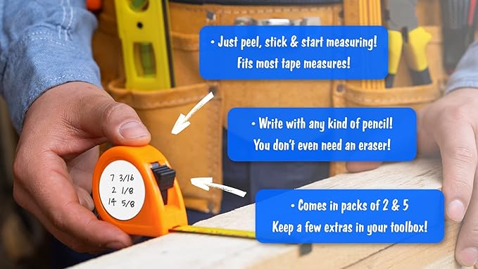 CYCLOPS Erasable Scratch Pads for Tape Measure, Construction, Woodworking Tool - 5 Pads - Write Measurements & Notes - Great Stocking Stuffer, Gift for Men & Women