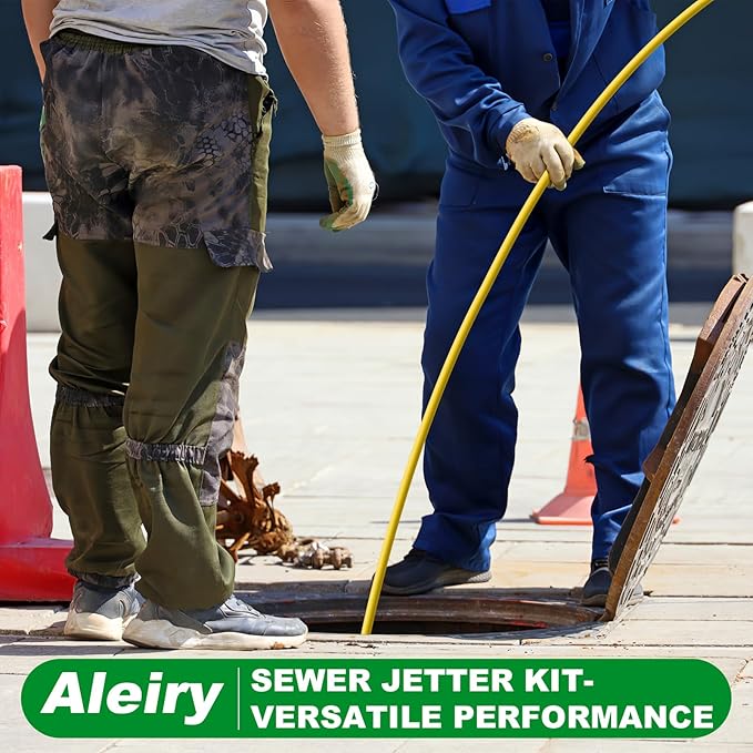 Sewer Jetter Kit for Pressure Washer,Water Jet Drain Cleaning Hose with Corner Rotating Button Spring Nose 1/4" NPT Sewer Cleaning Tool High-Pressure Nozzles,5800 PSI 150 FT
