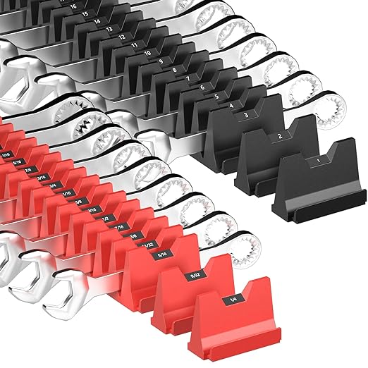 40PCS Modular Wrench Organizer - Wrench Tool Organizers for Tool Drawer Storage, Wrench Storage Set with Metric & SAE Label, Wrenches Rack Tool Gift for Professional Mechanics Men, Black & Red