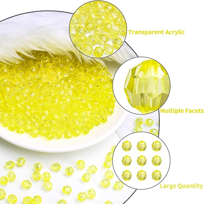 BONNY BOXX 500pcs 8mm Acrylic Faceted Round Crystal Beads Transparent Citrine - Image 2