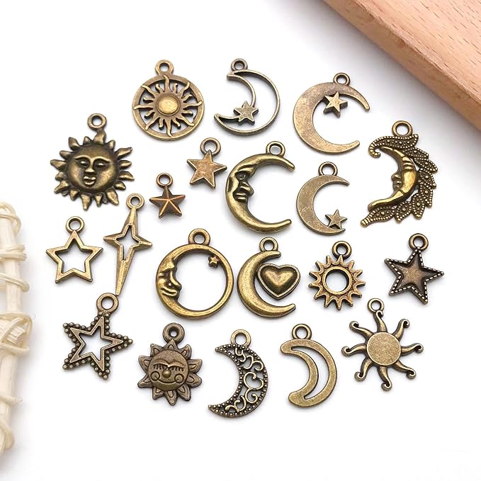 WOCRAFT 60pcs Antique Bronze Sun Moon Star Bracelet Charms - Image 3