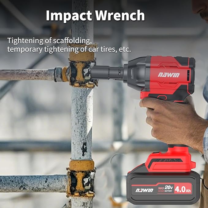 NAWIN Cordless Impact Wrench, 258Ft-lbs & 350Nm Power Impact Socket Set, 1/2 inch, Multi-Speed Adjustment, Led Light, 20V Impact Wrench with 1×4.0Ah Battery, Fast Charger