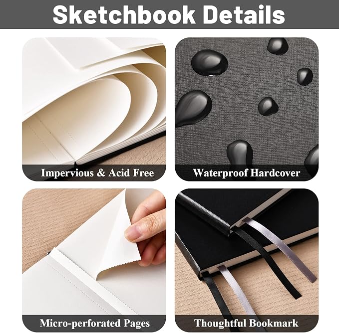 Hardcover Sketch Book 9" x 12", Sketchbook Drawing Pads, 160GSM Thick Smooth - Image 4