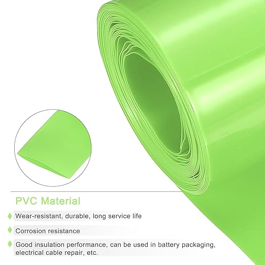 MECCANIXITY Battery Wrap PVC Heat Shrink Tubing 26mm Dia 43mm Flat 10 Feet(3meters) Light Green Good Insulation for Battery Pack