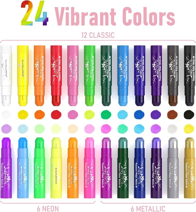 JUPITEARTH 24 Colors Tempera Paint Sticks - Image 2