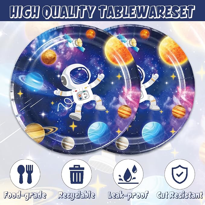 40 Pcs Space Birthday Decorations Blue Galaxy Planet Birthday Paper Plates and - Image 3