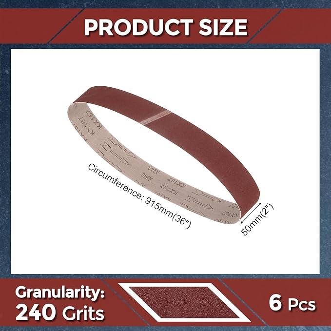 6 Pcs Sanding Belts 2 x 36 Inch 240 Grit Aluminum Oxide Abrasive Sandpaper for Belt Sander Metal Grinding Wood Working Weld Rust Removal