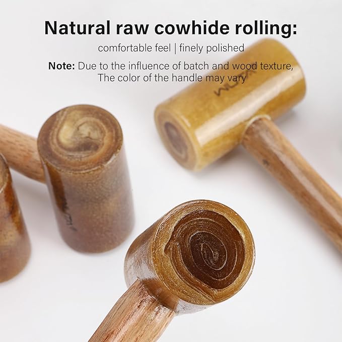 WUTA Rawhide Mallet Cobbler Hammer Leather Hammer Rawhide-head for Stamping Jewelry Leather Worker Craft Tool 48mm