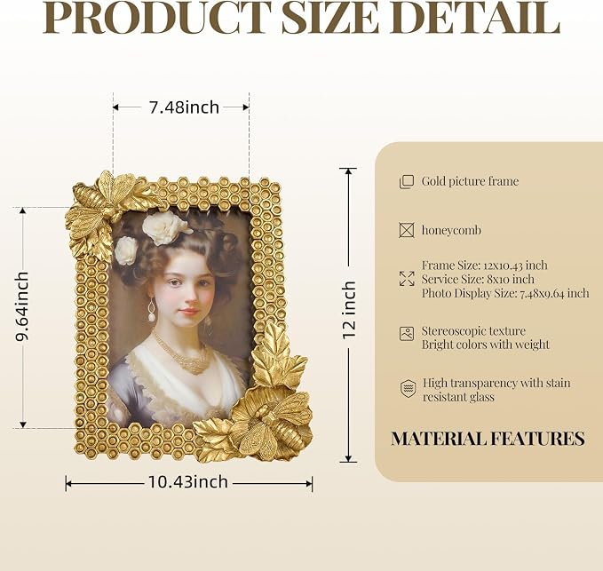 Cuspin 8x10 Frame Gold Bee Picture Frame, Vintage Decorative Resin Photo Frame - Image 5