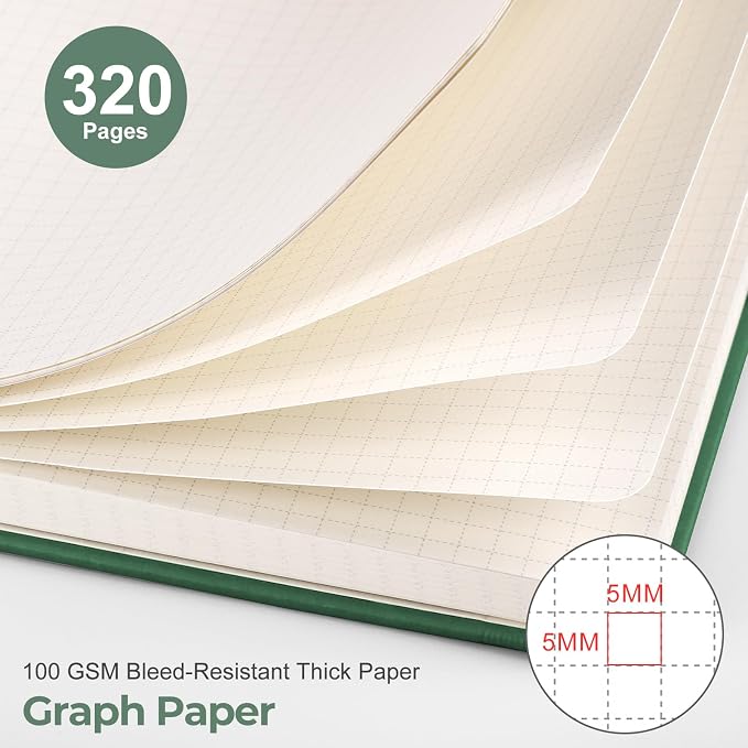 EMSHOI Graph Grid Journal Notebook, 320 Pages, A5 Size | Leather Hardcover - Image 3