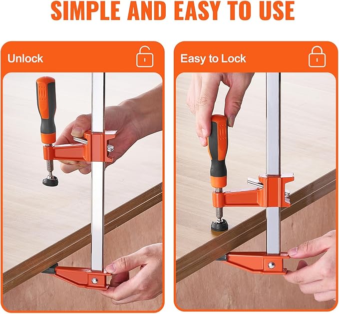 VEVOR Bar Clamps for Woodworking, 2-Pack 36" Clamp, Quick-Change F Clamp with 600 lbs Load Limit, 2.5" Throat Depth, Cast Iron and Carbon Steel, Wood Clamps for Woodworking Metal Working