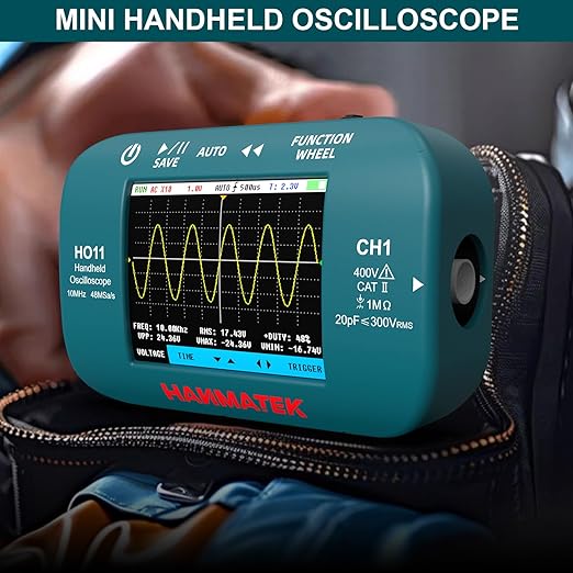 HANMATEK HO11 Handheld Digital Oscilloscope - 10MHz Bandwidth, 48MSa/s High-Precision Sampling, 2.8" TFT Display, USB Rechargeable, Advanced Trigger System, Portable for Fieldwork