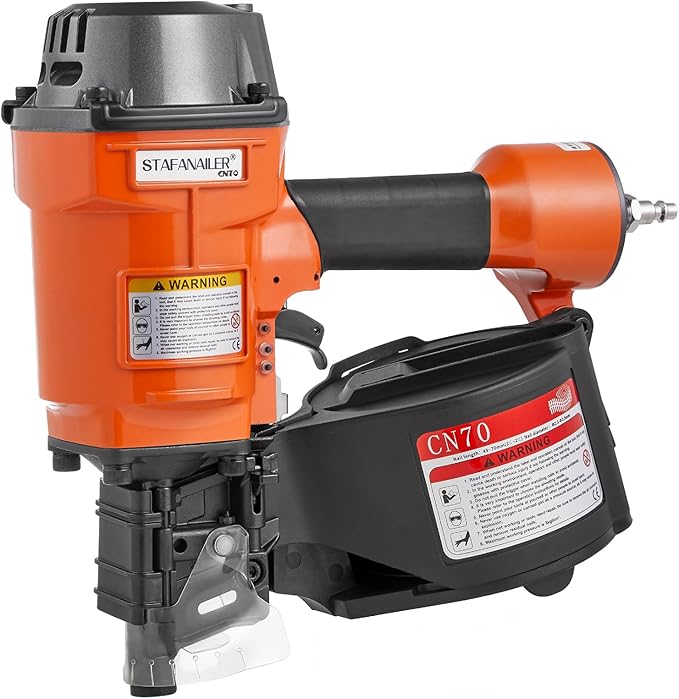 CN70 Pneumatic Siding Nail Gun for 1-3/4-Inch to 2-3/4-Inch 15-Degree Nails, Coil Siding Nailer with Rapid Shooting Rapid Shooting Engine for Pallets, Siding, Crating, Fencing, Decking