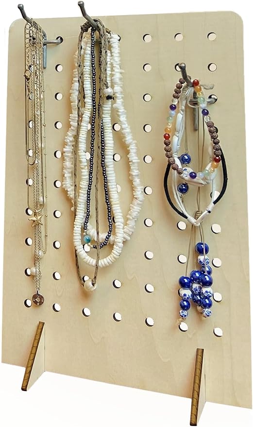 Torched Pegboard Display Stand for Jewelry, Craft Shows, Selling, Vendor Events, Tools, Peg Board Accessories Rack Organizer, Medium 8" L x 4.3" W x 12" H, Natural