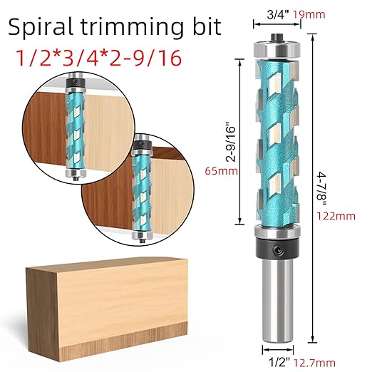 1/2 Shank 2-9/16" Spiral Top Bearing CNC Router Bit Flush Trimming Bit Engraving Router planing Head Wood Cutter Woodworking Tools Carving Cutting Tool