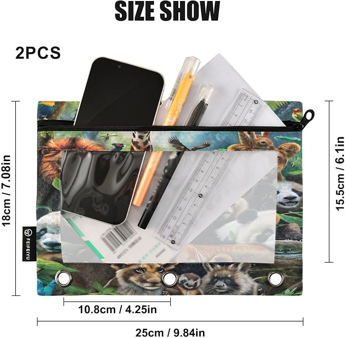 Animals Pencil Pouch for 3 Ring Binder, 2 Pack Waterproof Pencil Bags Clear - Image 3
