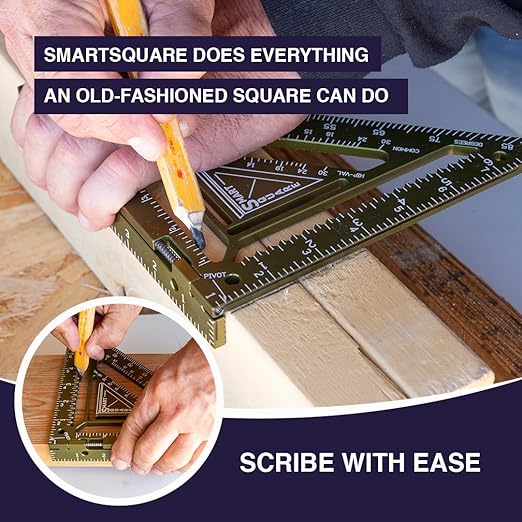Commando 7.5" - Advanced Carpenter Square with Jig Block - Accurate Flatwork and Repetitive Markings (Ocean)