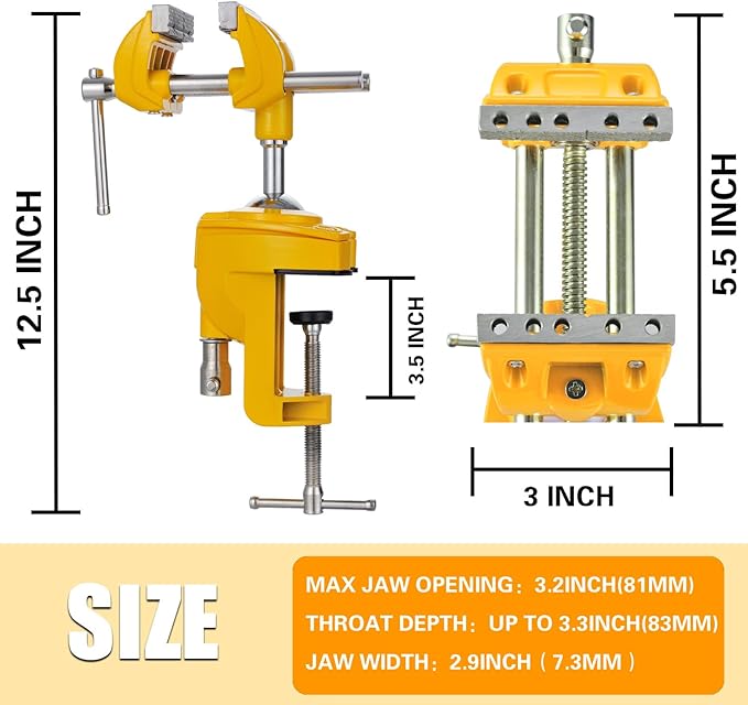 MAXMAN Bench Vise 3 Inch, Heavy Duty Home Bench Clamp with 360° Swivel Base, Multi-Purpose Cast Steel Table Vise, Vise Clamps Fixed Tool for Woodworking, Metalworking, Cutting Conduit, Drilling