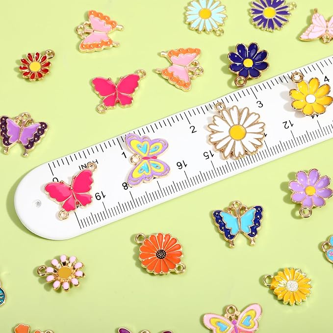 SANNIX 110Pcs/55 Pairs Mixed Flower Butterfly Charms - Image 2