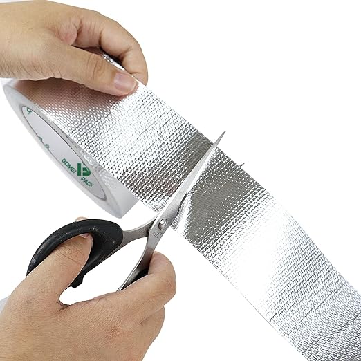 BOMEI PACK Adhesive Aluminum Foil Heat Shield Tape 2 Pack Barrier Fiberglass Thermal Insulation Reflective Material High Temp Protection (1.5 inch)