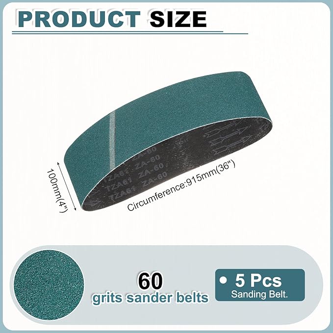 HARFINGTON 4 x 36 Inch Sanding Belts, 3 Pcs 60 Grit Zirconia Abrasive Belt Sander File Belt for Woodworking, Metal Polishing, Knife Sharpener