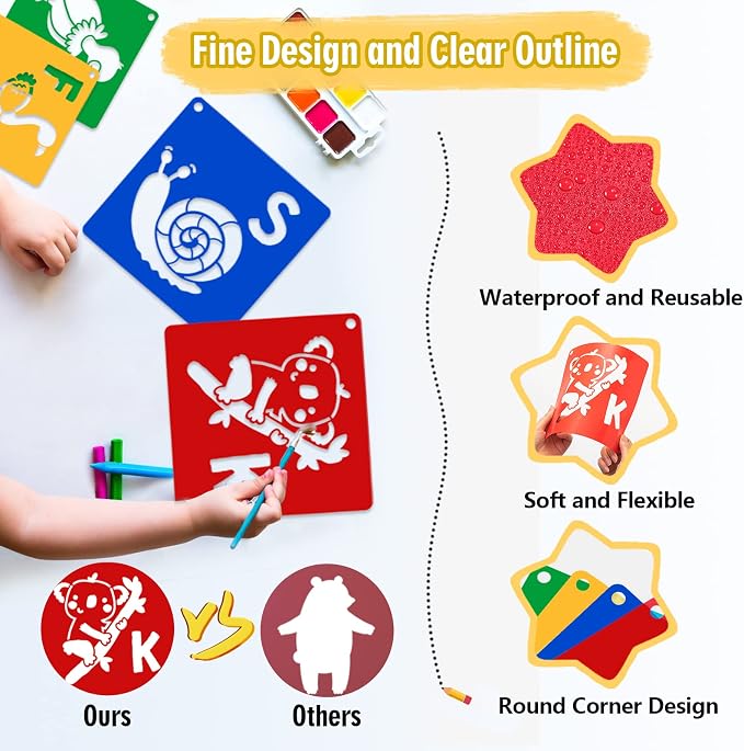 26 Pieces Sturdy Stencils for Kids, 8 Inches Large Sidewalk Chalk Stencils for - Image 4