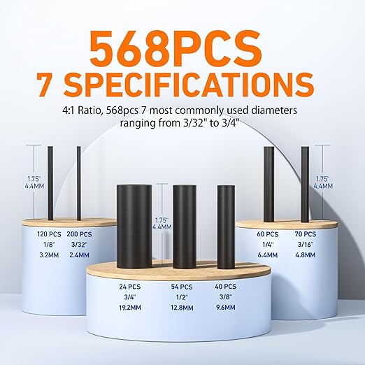 TKDMR 568 Pcs Heat Shrink Tubing - 4:1 Ratio,2.2" Length,Adhesive Lined, Marine Grade Shrink Wrap - Industrial Heat Shrink Tubing Kit