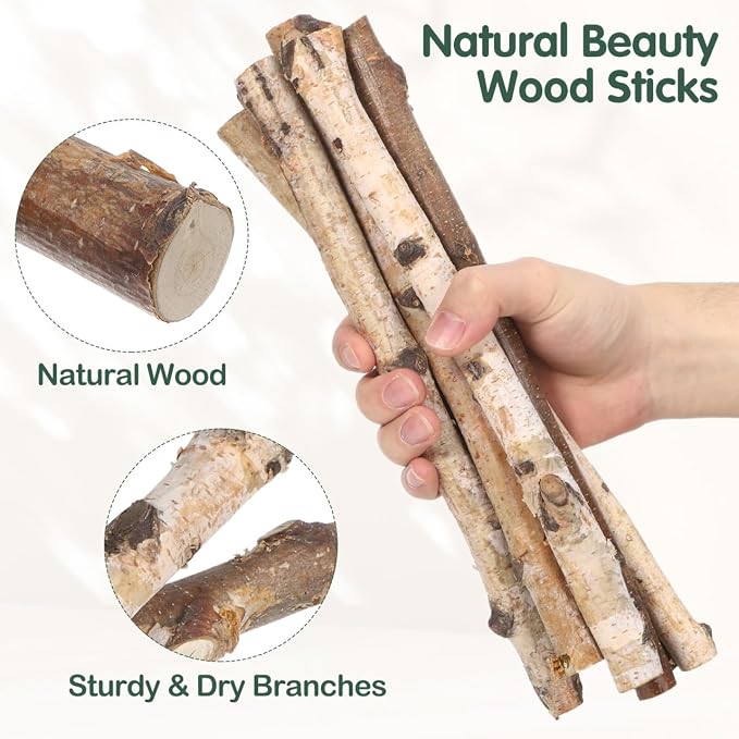 6Pcs Natural Birch Wood Log Sticks 11.81In Unprocessed Twigs Craft Sticks - Image 7