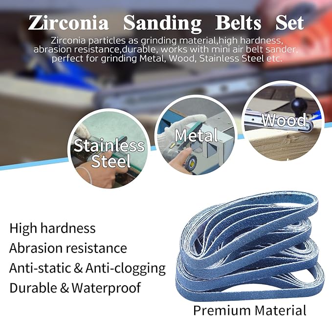 3/8" x 13" Zirconia Sanding Belts, 30 pack 3/8x13 Inch Sanding Belts 80 Grit, Zirconia Belt Sander Sanding Belts for Air File Belt Sander(3/8x13in, 80 Grit)