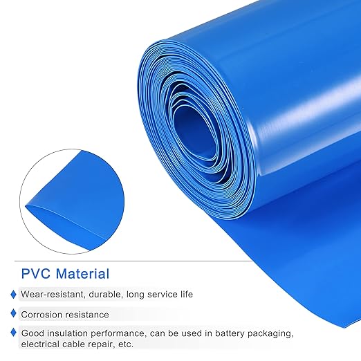 MECCANIXITY Battery Wrap PVC Heat Shrink Tubing 32mm Dia 50mm Flat 10 Feet(3meters) Blue Good Insulation for Battery Pack