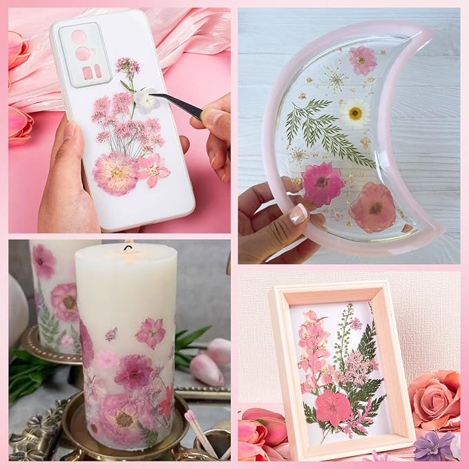 50pcs Pink Pressed Flowers Bulk, Romantic Dried Flower Leaves, Natural Pressed - Image 5