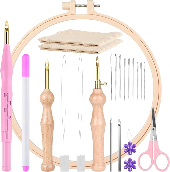 MSDADA 21PC Punch Needle Kit, Adjustable Punch Needle Tool, Wooden Handle by ColoryourlifewithMSDADA