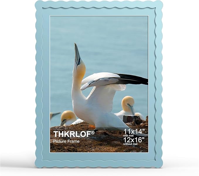 12x16 Picture Frame with Mat for 11x14, Wavy Edge Wooden Real Glass Photo Frame by THKRLOF