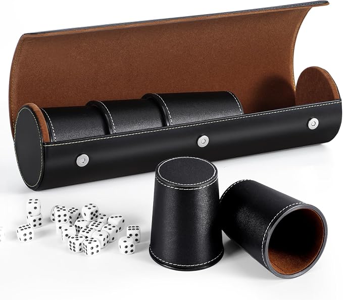 Leather Dice Cup Set, 5 Black Dice Cups + 25 Dices + Exclusive Storage and by ImnBest