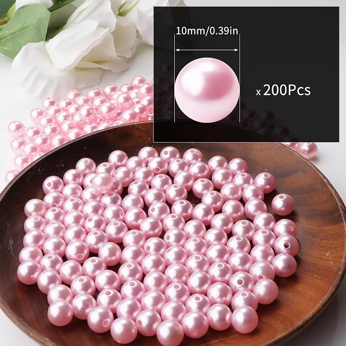 200pcs Pink 10mm Pearl Beads - Image 2