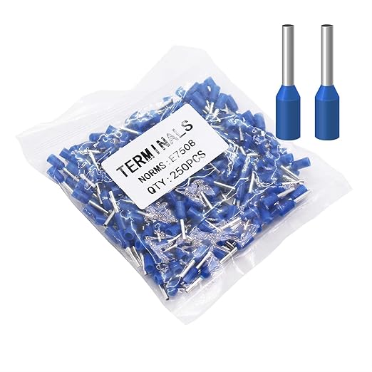 Fidioto 20AWG Ferrule Connectors Ends, 250pcs Blue AWG20 Insulated Ferrule Crimp Pin Terminal Kit for Electrical Projects