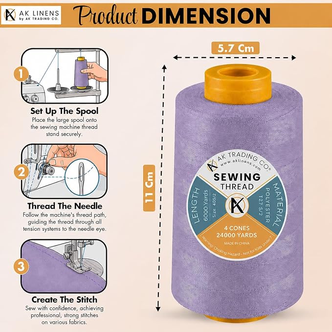 AK TRADING CO. 4-Pack Lavender All Purpose Sewing Thread Cones of High Tensile - Image 2