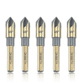 Countersink Drill Bit Set, 5 Pieces High Speed Steel 82 Degree 5 Flute 6mm Round Shank Mill Cutter Bit Countersink in Sizes 3/8" Set with Carrying Case.