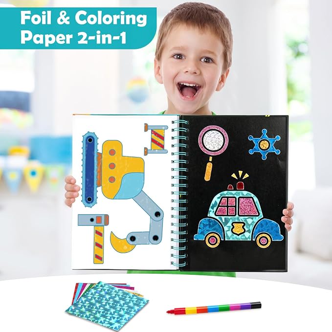 FUNNYB&G Foil Art Craft Kit for Boys 4-10 Years Old: Mess-Free & No-Glue - Image 2