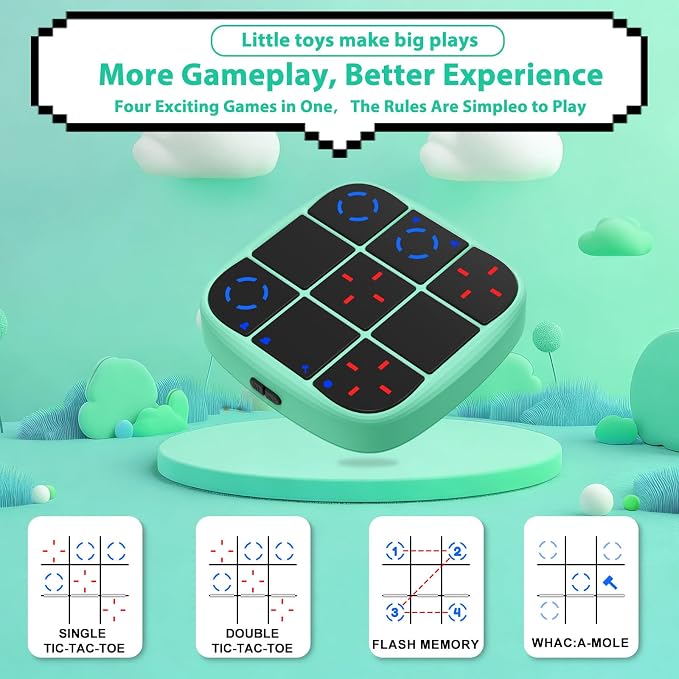 KOQQQ Rechargeable Tic-Tac-Toe Bolt Game, Upgraded 4-in-1 Handheld Puzzle - Image 2