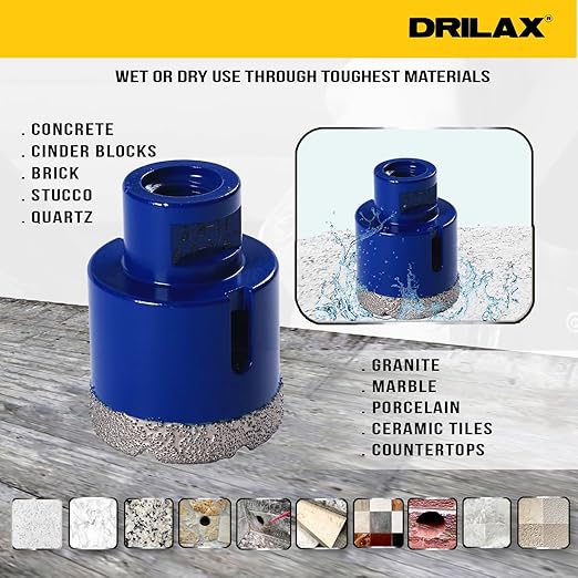 Drilax Pro Series 1-3/4 Inch Diamond Hole Saw for Angle Grinders | 1-3/8" Depth | 5/8"-11 Thread | Ideal for Drain Pipes, Vents, HVAC & Dry Drilling | Long Life