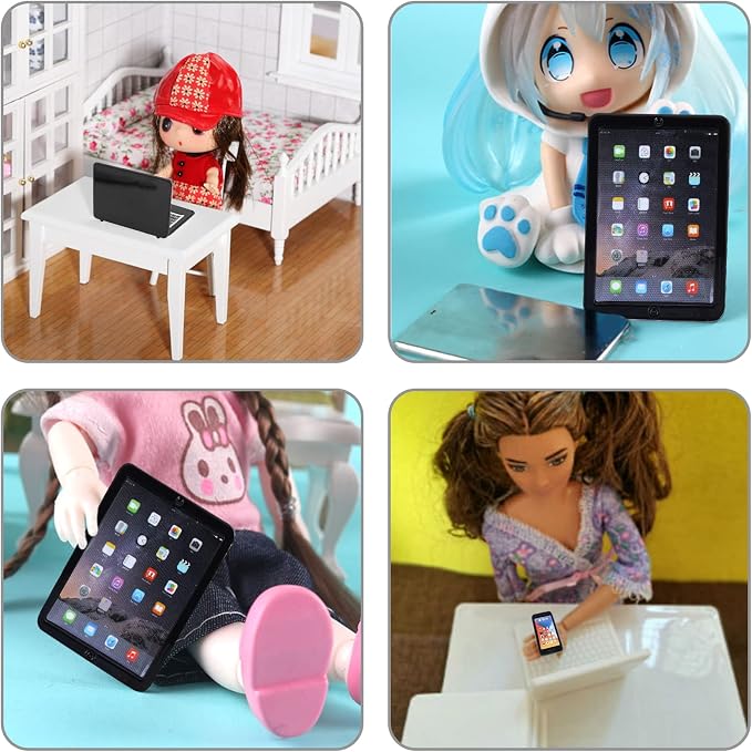cobee 3Pcs Miniature Dollhouse Décor, 1:12 Metal Simulation Laptop Tablet Smart - Image 2
