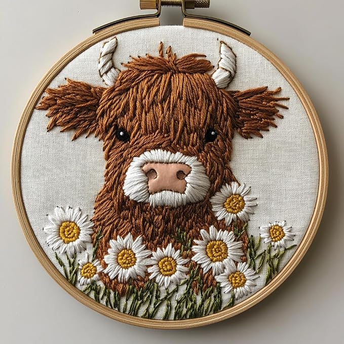 DIY Punch Needle Kits Highland Cow and Daisy Flowers by Unknown