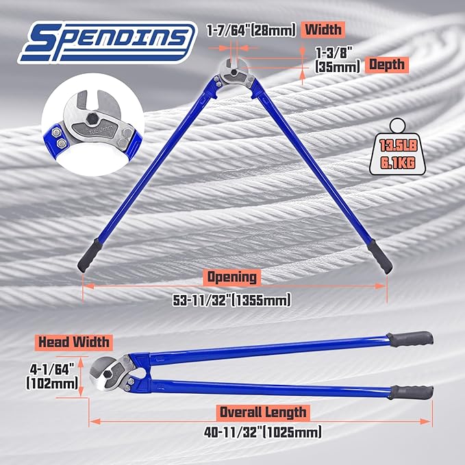42” Heavy Duty Wire Rope Cutter,Steel Wire Cutters w/Ergonomic Handle Design, Hardened Cable Cutter Cuts Up to 13/16" for Wire rope, Stainless Steel Wire, Copper and Aluminium Cables