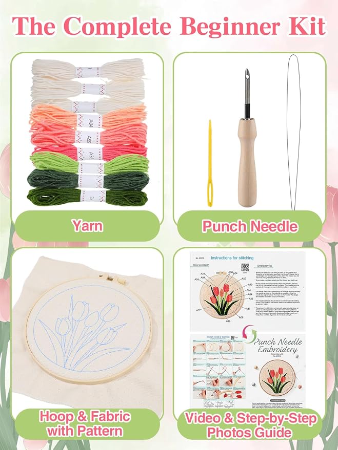 Punch Needle Kit Adults Beginner- Step-by-Step Guide & Video, Including Punch - Image 2